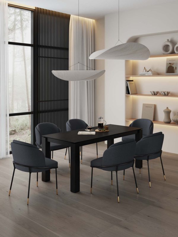 Manhattan Comfort 7-Piece Rockaway Modern Solid Wood Dining Set with Upholstered Chairs - Image 2