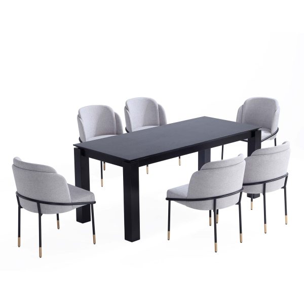 Manhattan Comfort 7-Piece Rockaway Modern Solid Wood Dining Set with Upholstered Chairs - Image 12