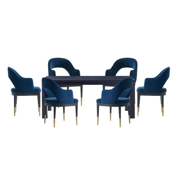 Manhattan Comfort 7-Piece Rockaway Modern Solid Wood Dining Set with Carrington Chairs