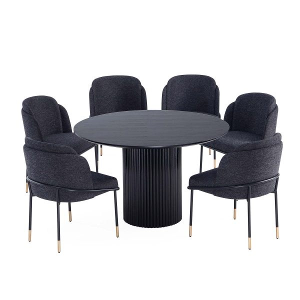 Manhattan Comfort 7-Piece Hathaway Modern Solid Wood Round Dining Set with Upholstered Chairs