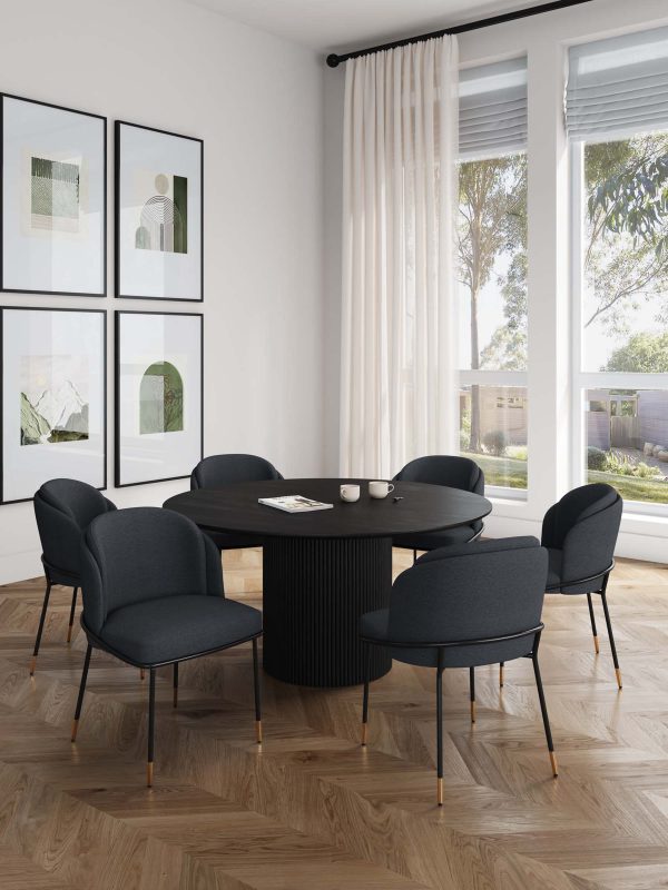 Manhattan Comfort 7-Piece Hathaway Modern Solid Wood Round Dining Set with Upholstered Chairs - Image 2