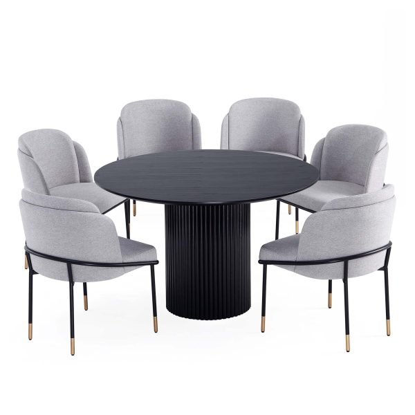Manhattan Comfort 7-Piece Hathaway Modern Solid Wood Round Dining Set with Upholstered Chairs - Image 8