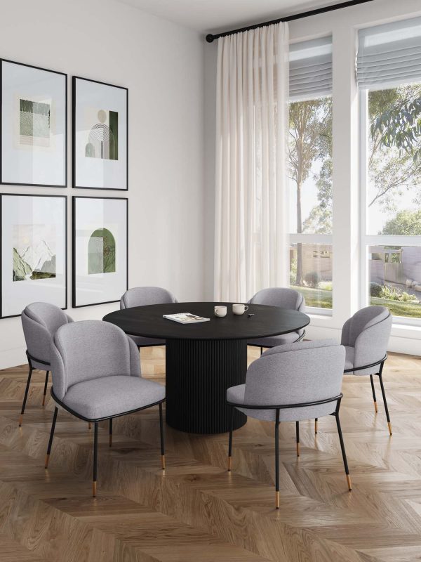 Manhattan Comfort 7-Piece Hathaway Modern Solid Wood Round Dining Set with Upholstered Chairs - Image 9