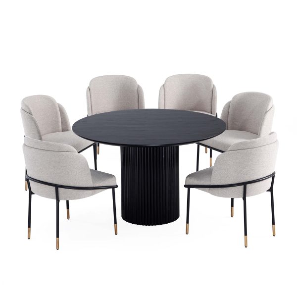 Manhattan Comfort 7-Piece Hathaway Modern Solid Wood Round Dining Set with Upholstered Chairs - Image 10