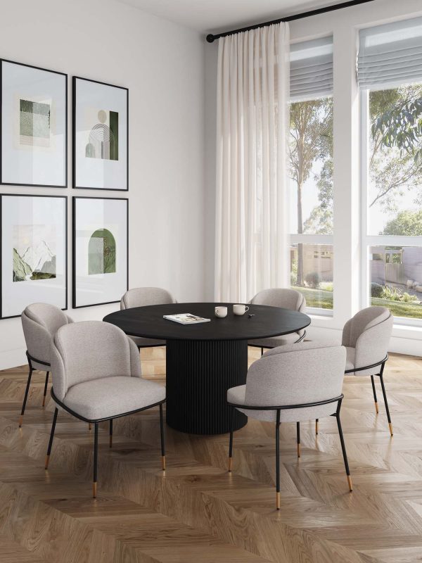 Manhattan Comfort 7-Piece Hathaway Modern Solid Wood Round Dining Set with Upholstered Chairs - Image 11