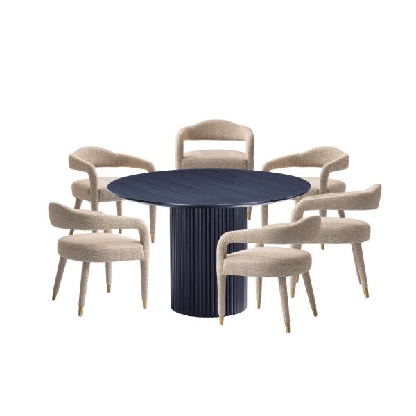 Manhattan Comfort 7-Piece Hathaway Modern Solid Wood Round Dining Set with Upholstered Chairs - Image 14