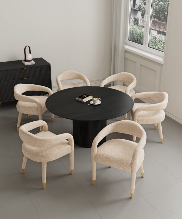 Manhattan Comfort 7-Piece Hathaway Modern Solid Wood Round Dining Set with Upholstered Chairs - Image 15