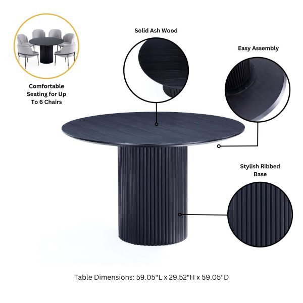 Manhattan Comfort 7-Piece Hathaway Modern Solid Wood Round Dining Set with Upholstered Chairs - Image 6