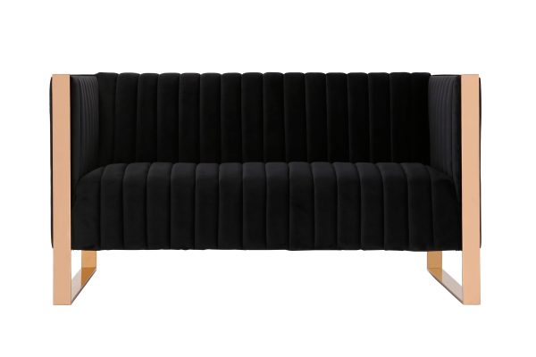 Manhattan Comfort Trillium 57.48 in. Black and Gold Velvet 2-Seater Loveseat LS016-BK
